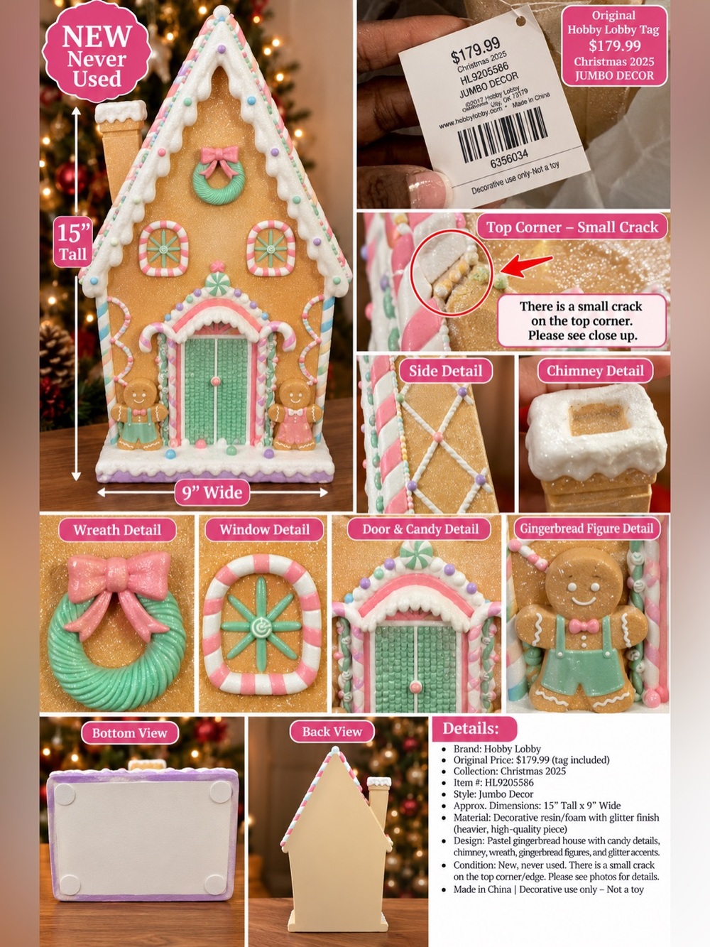 Hobby Lobby Pastel Gingerbread House - Mint, Pink & Gold Accents